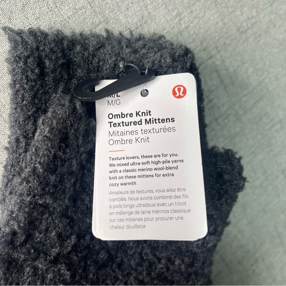 Lululemon Ombre Knit Textured Mittens Merino Wool Black Graphite Grey M L Nwt - Picture 10 of 11